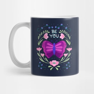 Be You Butterfly and Flowers - Hand Lettering Mug